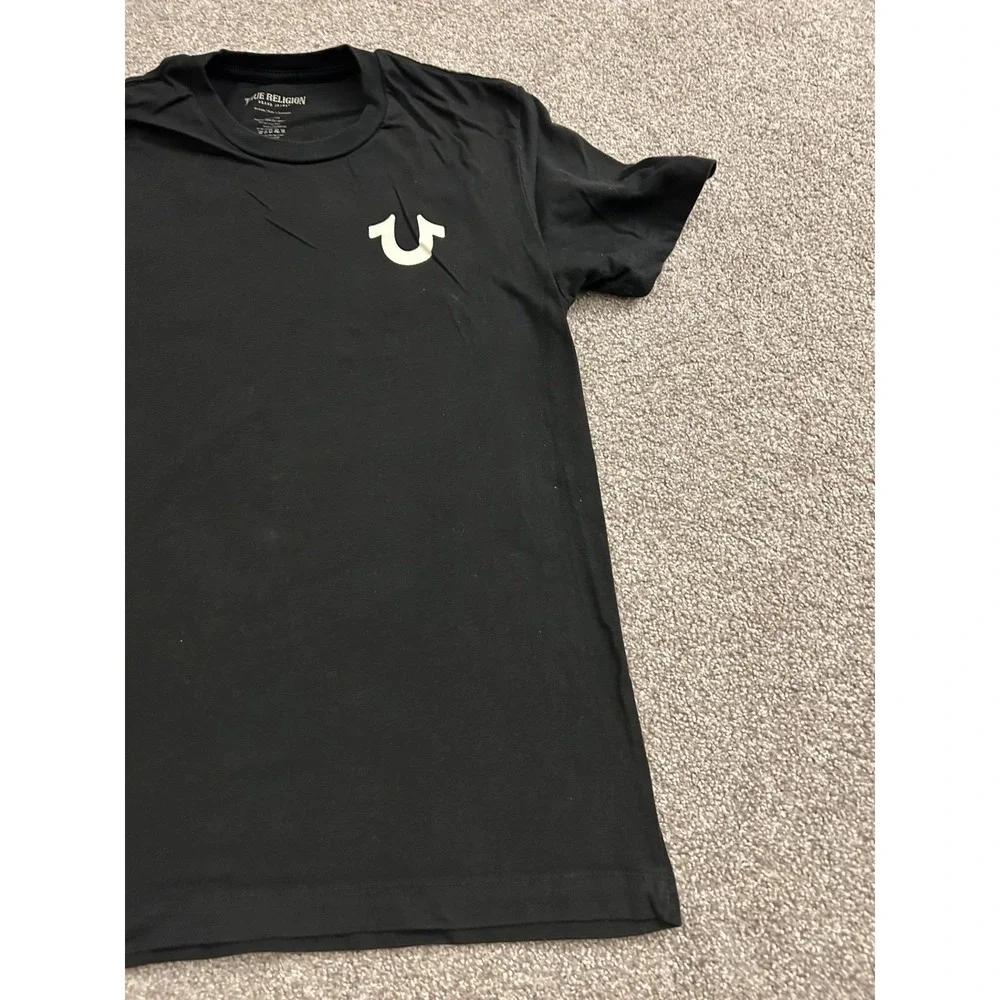 True Religion T-Shirt Mens Medium Black Excellent Buddha Graphic Since 2002 Logo